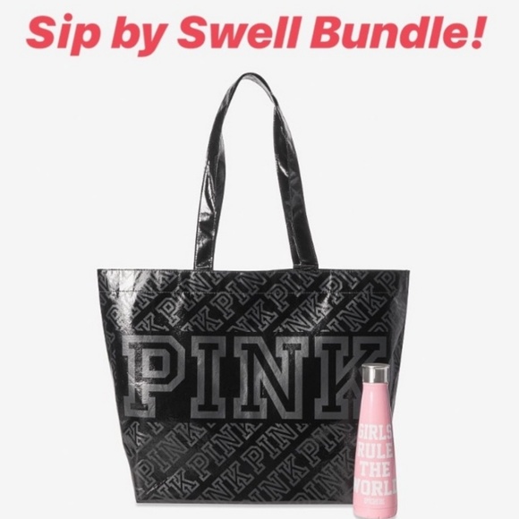 PINK Victoria's Secret Accessories - Vs pink black tote bag swell water bottle